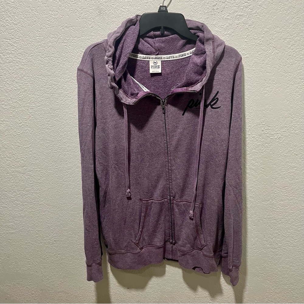 Victoria's Secret Pink Zip Front Purple Hooded Sweatshirt